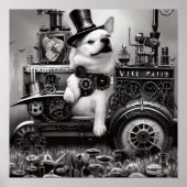 B&W Steampunk Dog & Train Poster (Voorkant)