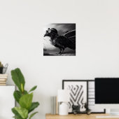 B&W Steampunk Robot Bird Poster (Thuiskantoor)