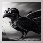 B&W Steampunk Robot Bird Poster (Voorkant)
