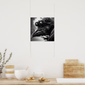 B&W Steampunk Robot Raven Poster (Keuken)