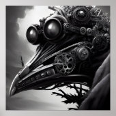 B&W Steampunk Robot Raven Poster (Voorkant)