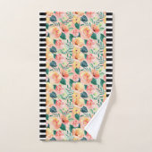 B&W Striped Coral Floral Pattern-set Bad Handdoek (Handdoek)
