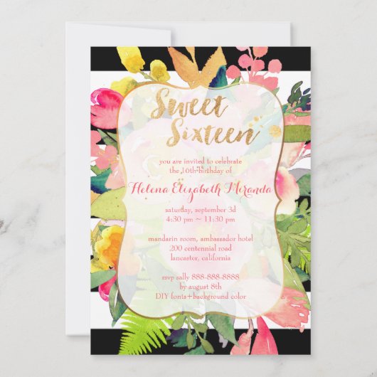 B+W Stripes, Sweet 16, Waterverf Lentebloem Kaart (Achterkant)