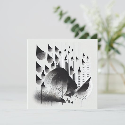 B&W Surreal Optical Illusion Abstracte Bos Kaart (Staand voorkant)
