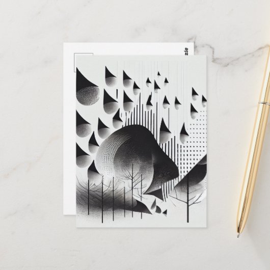 B&W Surreal Optical Illusion Abstracte Bos Kaart (Voorkant / Achterkant in situ)