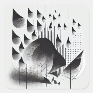 B&W Surreal Optical Illusion Abstracte Bos Kaart Vierkante Sticker