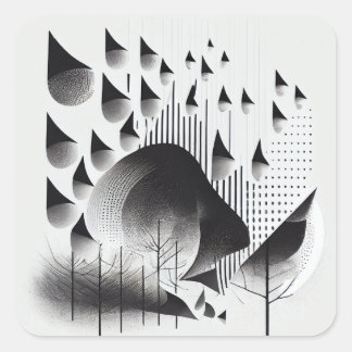 B&W Surreal Optical Illusion Abstracte Bos Kaart Vierkante Sticker