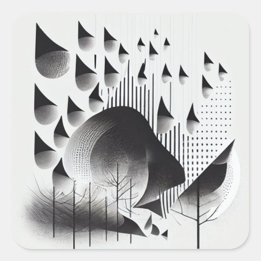 B&W Surreal Optical Illusion Abstracte Bos Kaart Vierkante Sticker (Voorkant)