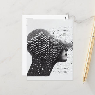 B&W Surreal Optical Illusion Vrouw Gezicht Kaart