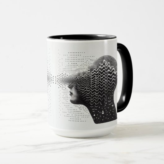 B&W Surreal Optical Illusion Vrouw Gezicht Kaart Mok (Voorkant rechts)