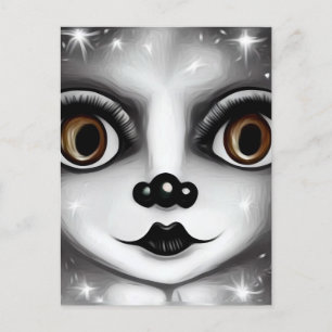 B&W Surreal Pop Big Eyes Mime Briefkaart