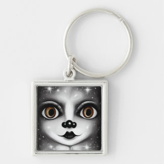 B&W Surreal Pop Big Eyes Mime Sleutelhanger