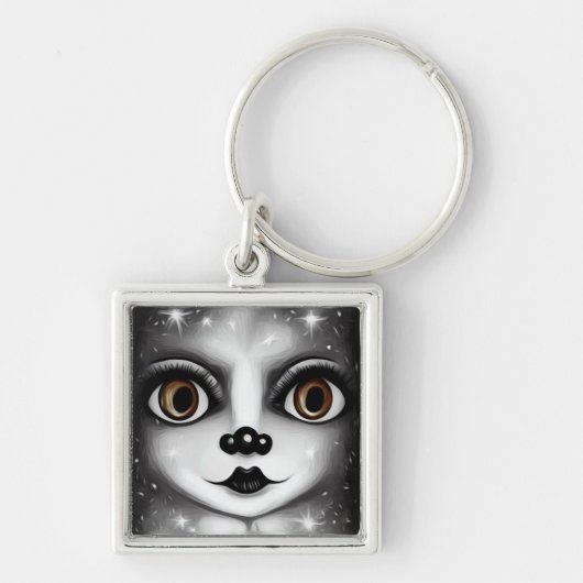 B&W Surreal Pop Big Eyes Mime Sleutelhanger (Voorkant)