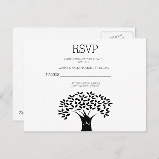 B&W Tree Wedding RSVP Kaarten (Voorkant / Achterkant)