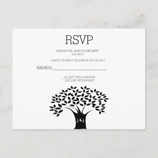 B&W Tree Wedding RSVP Kaarten (Voorkant)