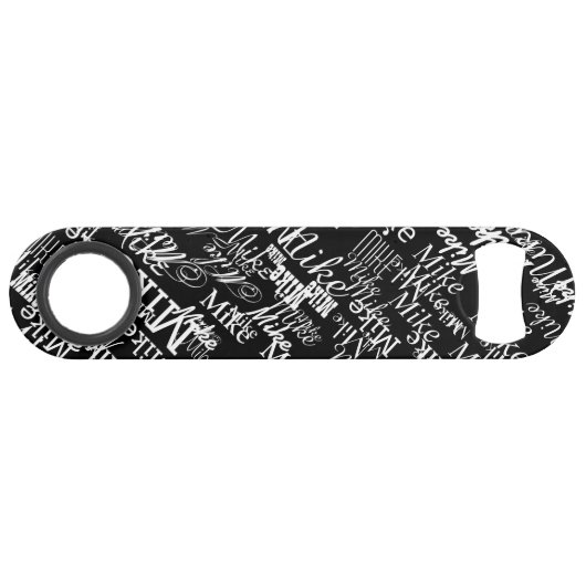 B&W typografie gepersonaliseerd met naam Speed Flessenopener (Voorkant (Horizontaal))