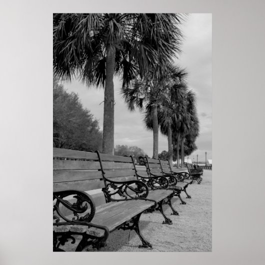 B/W Waterfront Benches Poster (Voorkant)