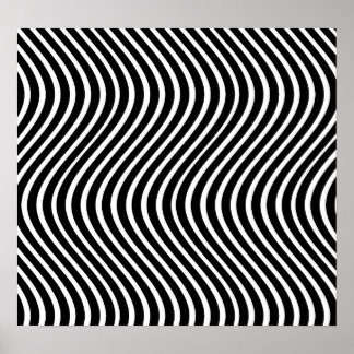 B&W Wavy Lines optische illusie kunst Poster