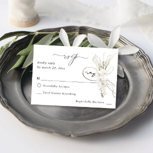 B&W White Floral no Meal RSVP Kaartje
