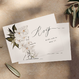 B&W White Floral w Meal RSVP Kaartje