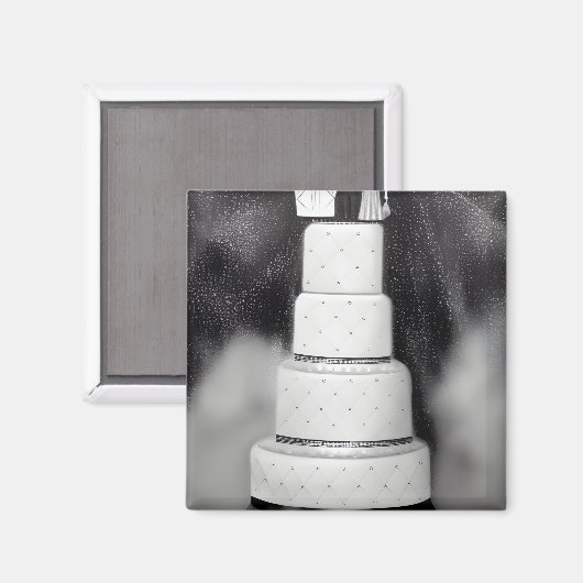 B&W White Retro Wedding Cake Magneet (Voorkant / Achterkant)