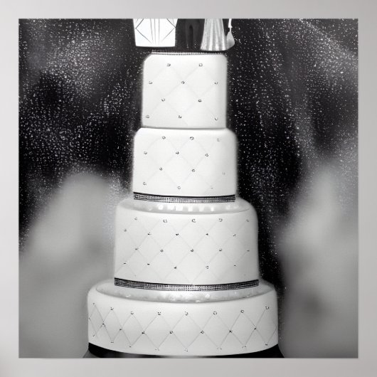 B&W White Retro Wedding Cake Poster (Voorkant)