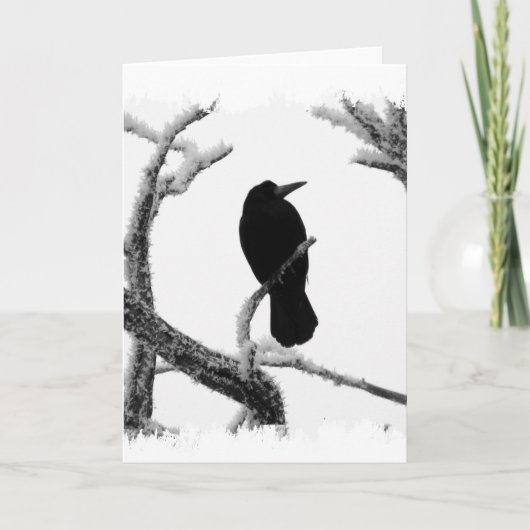 B&W Winter Raven Edgar Allan Poe Kaart (Voorkant)