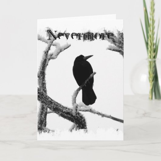 B&W Winter Raven Edgar Allan Poe Nevermore Kaart (Voorkant)