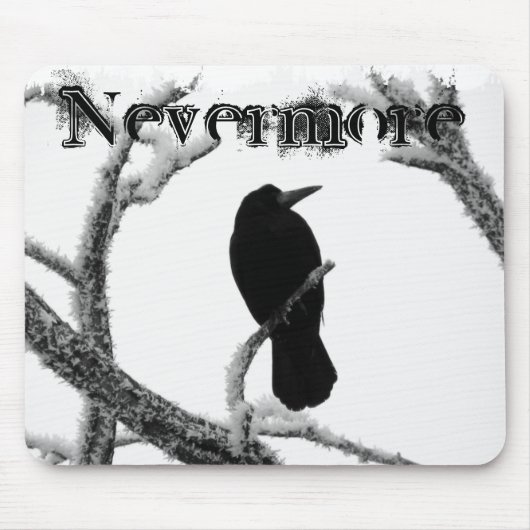B&W Winter Raven Edgar Allan Poe Nevermore Muismat (Voorkant)