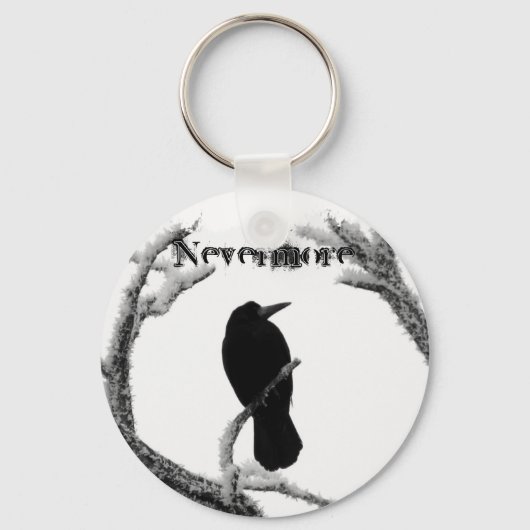 B&W Winter Raven Edgar Allan Poe Nevermore Sleutelhanger (Voorkant)