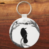B&W Winter Raven Edgar Allan Poe Nevermore Sleutelhanger (Voorkant)