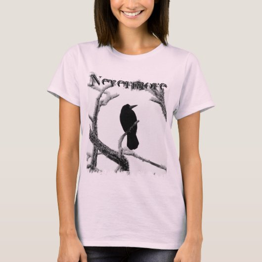 B&W Winter Raven Edgar Allan Poe Nevermore T-shirt (Voorkant)
