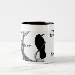 B&W Winter Raven Edgar Allan Poe Nevermore Tweekleurige Koffiemok