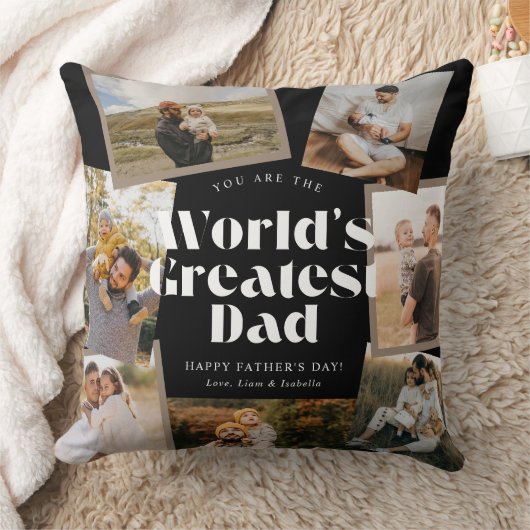 B & W World's Greatest Dad 7 foto collage Kussen (Deken)