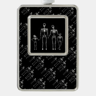 B&W X-Ray Skeleton familie Verzilverd Omlijst Ornament