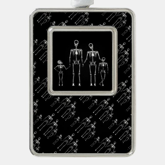 B&W X-Ray Skeleton familie Verzilverd Omlijst Ornament (Voorkant)