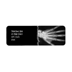 B&W X-ray Skeleton Hand Return-adreslabels Etiket