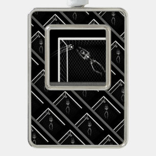 B&W X-Ray Skeleton Soccer Goalie Verzilverd Omlijst Ornament