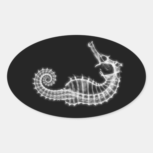 B&W X-Ray Vision Seahorse Skeleton Ovale Sticker (Voorkant)