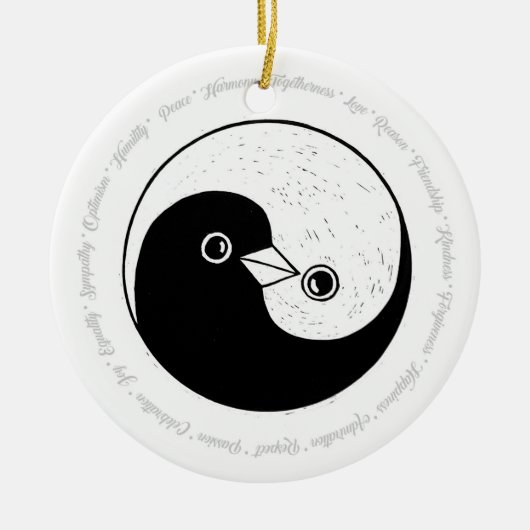 B/W Yin Yang vredesduiven keramische decoratie (Voorkant)