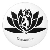 B & W Yoga Zen Lotus Bloem Personaliseer Dressoir Keramische Knop (Voorkant)