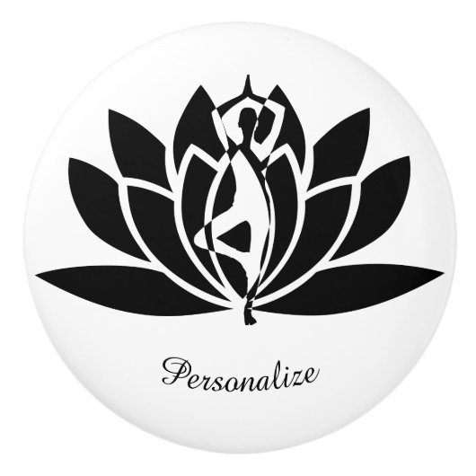 B & W Yoga Zen Lotus Bloem Personaliseer Dressoir Keramische Knop (Voorkant)