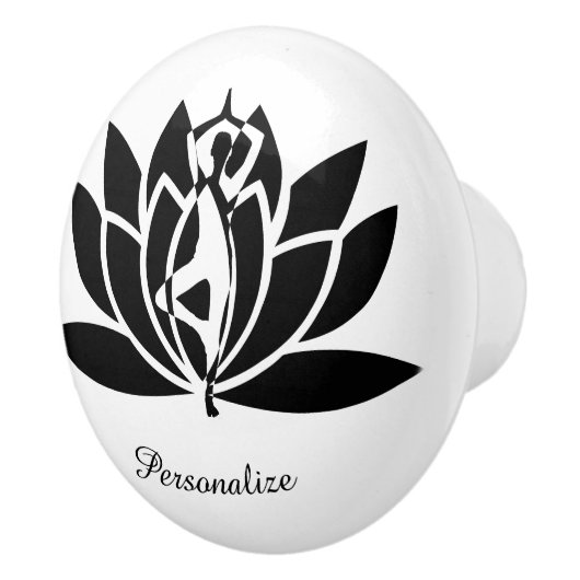 B & W Yoga Zen Lotus Bloem Personaliseer Dressoir Keramische Knop (Rechts)