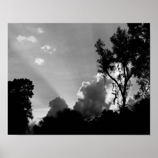 B&W zonnestralen bij zonsondergang - Sky Photo Poster (Voorkant)