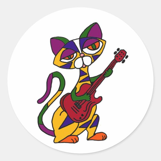 BA- Cool Cat Spelen Gitaar Cartoon Ronde Sticker (Voorkant)