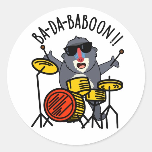 Ba-da-ba-boon Funny Baboon Pun Ronde Sticker (Voorkant)