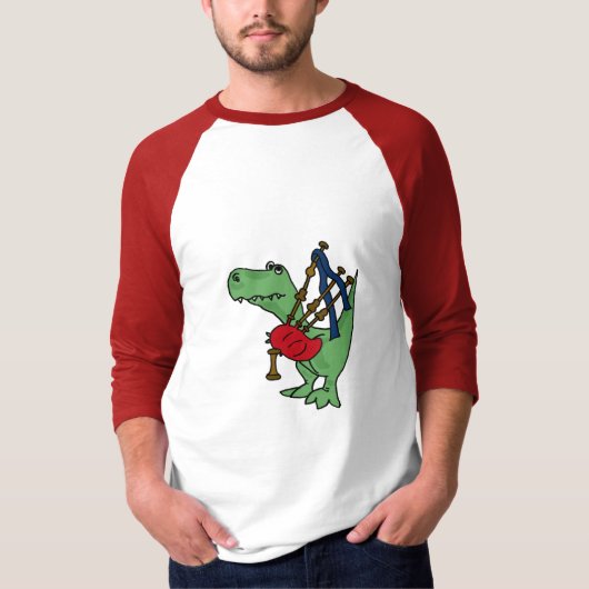 BA- Funny T-rex Dinosaur die Bagpipes Shirt afspee (Voorkant)
