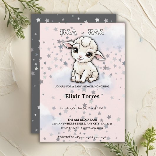 Baa-baa A Little Lamb Stars Baby shower Kaart