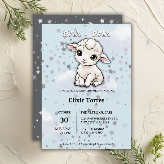 Baa-baa A Little Lamb Stars Baby shower Kaart