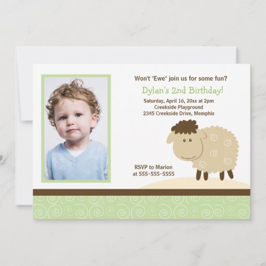 Baa Baa Sheep Green *PHOTO* Birthday 5x7 Kaart (Voorkant)